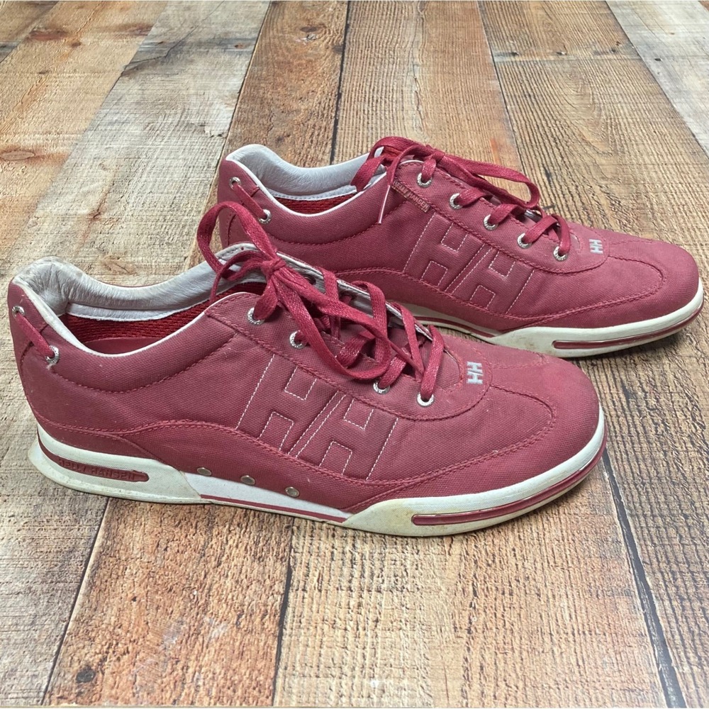 Helly Hansen Mens Burgundy Canvas Low Top Sailing Boat Shoes HH Logo Sneaker - Picture 3 of 9
